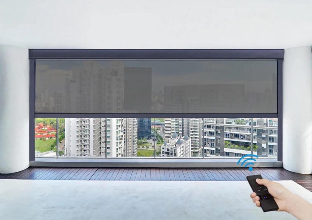 Motorized zip screen on balcony opening